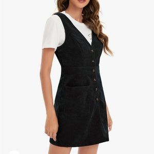 Black Corduroy V-Neck Dress